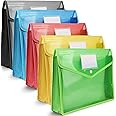 5 Pcs Plastic Wallet Folders with Popper - Document Pockets with Button, Plastic Envelope Wallets Files for A4 documents Papers,Red Blue Yellow Green Black - Pack of 5