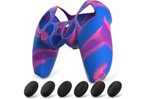 PlayVital Funda de Silicona Acoplable para ps5 Mando - Cubierta Protectora Antideslizante y Suave con 6 Tapas para Pulgar, Grip Mejorado, Compatible con Base de Carga (Pure Series-Rosa&Morado&Azul)