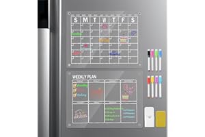 VUSDDY 2 Set di Acrilico Lavagna Magnetica Frigo,Calendario Magnetico Frigo,Calendario Settimanale+ Mensile,30Cm*40Cm,Lavagna Trasparente,Lavagna Frigorifero Magnetica,Lavagna Magnetica Frigo Trasparente
