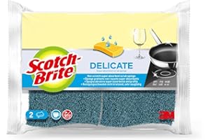 Scotch-Brite Delicate Éponge à Récurer en Cellulose non Rayante, 2 Pièces - Tampon à Récurer Très Absorbant Indiqué pour les Tâches de Nettoyage Quotidiennes, Bleu - Anti-rayures