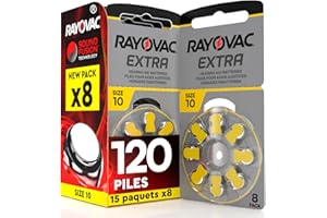 UDIVITA 120 Piles pour appareils auditifs écouteurs Rayovac Extra Taille 10. - 15 Ampoules de 8 Piles
