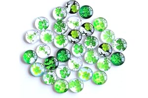 YIEUR 100 Stück Glas Cabochons Kleeblatt Glückssteine, 12mm Schmunzelsteine Glassteine bunte mix, Glücksbringer Glücksklee Glascabochons Glasnuggets Aufkleber Streudeko für Schmuck(100)
