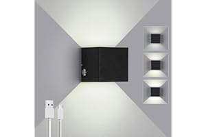 ENCOFT Applique Murale Interieur, Lampe Murale sans fil Rechargeable Moderne LED, Up Down Spot Applique Murale a Pile pour Chambre Salle à Manger (Noir Froid - 1pcs)