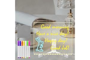 DYZOXA Acrylic Writing Message Board 1 PC Acrylic Dry Erase Board with Rag and Stand, Led Message Board with 7 Colours Pen, Desktop Note Memo Illuminated Wordpad for School Home Office (30x20cm)