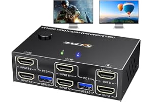 CAMGEET Switch KVM USB 3.0 HDMI 4K@60Hz 2K@144Hz, 2 PC 2 monitor, emulatore EDID, switch KVM doppio monitor per 2 computer che condividono 2 monitor e 4 porte USB 3.0, telecomando cablato Cavo incluso