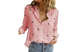 Livonmone Womens Blouse Casual Long Sleeve V Neck Shirts Tops Button Down Basic Loose Tunic T Shirts