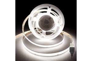 TTWAY USB COB LED Strips 2M, 5V LED Strip Lights with 320LEDs/M, CRI 90+, 8mm Width, LED Strips for TV Backlight, Mirror, Cabinet, Wardrobe, Stair, DIY Light, Home Decoration, Cool White, 6000K