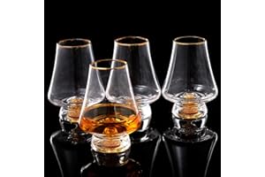 DUJUST Jeu de 4 verres à snifter (8 oz), verre à whisky en cristal avec feuilles d'or 24 carats, idéaux pour whisky/brandy/cognac/bourbon. Sans BPA ni plomb, cadeau parfait pour hommes.
