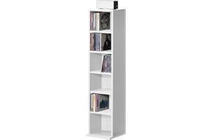 [en.casa] CD/DVD Shelf 90x20x20 cm White Bookshelf 6 Compartment Box CD Holder