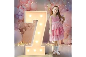 MIXIFOX 3FT Light Up Numbers Birthday Decorations for Girl Boy: Big Cardboard Number 7 for 7th 70th Wedding Anniversary Party Decor Baby Shower, Large Marquee Numbers Birthday Balloons Arch Kit Mosaic Pre-cut