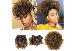ALLYREETRESS Afro Puff Drawstring Ponytail with 2 Bangs Afro High Puff Bun with Spring Curl Bangs and Afro Puff Bangs Clip in Hairpieces Pineapple Updo Ponytail with Bangs(T1B/30)