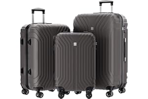 AnyZip Kofferset 3 Teilig Hartschalenkoffer Leicht PC+ABS Erweiterbar Reisekoffer Rollkoffer mit TSA Schloss und 4 Rollen (Grau, Set)
