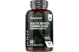 WEIGHTWORLD Olio di Cumino Nero Vegano, 1000mg, 180 Cumino Nero Capsule Molli (per 6 Mesi), 1 Sola Softgel al Giorno di Black Cumin, Spremuto a Freddo da Nigella Sativa, Black Cumin Oil Senza Magnesio Stearato