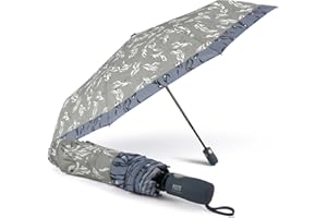 PERLETTI Ombrello Pieghevole Antivento Donna con Fiori - Ombrello Compatto da Borsa Resistente Apri Chiudi Automatico - Ombrellino Ragazza da Viaggio Robusto - Diametro 98 cm (Grigio Bordo Blu)