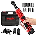 FULLYEA - 550 RPM Electric Ratchet Wrench Set, 3/8" Power Ratchet Tools, 18V with Variable Speed, LED Light, 7 Sockets, 2 Pack Ion Battery Pack