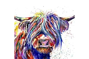 HKLIOPU DIY Paint by Numbers for Adults Beginner-Colorful Highland Cow Animal-Canvas Oil Painting Kit for Kids and Adults-Paint by Number Kits-11.8x11.8 Inch (Without Frame)