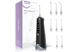 Sejoy Water Flosser Cordless for Teeth, Portable Oral Irrigator with 4 Pressure Modes & 8 Jet Tips & IPX7 Waterproof, USB Rechargeable for Home Travel, Black