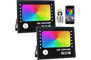 OUSIDE RGB LED Floodlight, 2 Pack 60W Outdoor Colour Changing Flood Lights, IP66 wodoodporny Bluetooth App Control 16 milionów kolorów z Timing Function For Garden, Terrace, Halloween Decoration