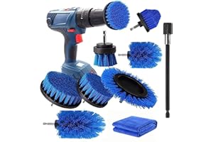 AISENNO Brosses de Nettoyage Ensemble de Brosses pour Perceuse à Fixation Longue et Allongée de 1/4 po Idéales pour Voiture Moquette Sol Salle de Bain Toilettes Cuisine Surface en Céramique (9, Bleu)