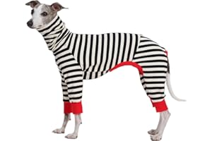ESCCBOO Abbigliamento levriero italiano, camicia a righe per Whippet, tutina per cani, maglione caldo con collo a quattro zampe per cani di taglia piccola e media (M)