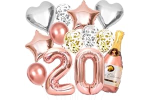 EPOKUS Deko 20. Geburtstag Mädchen, Roségold 20. Geburtstag Deko Set Frauen, Rosegold Zahlen Luftballon 20 XXL, Helium Folienballon Konfetti Luftballon für Mädchen 20 Jahre Party Deko Frau Mann