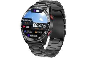 predolo Smart Watch Smartwatch Mann Frauen Uhr Wetteranzeige Musiksteuerung Vollbild Touch Anruf Mehrere Sportmodi Fitness für Sport, Schwarzer Stahl
