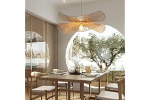 ENXING Lampe à suspension Vintage tissée en bambou Country Réglable en hauteur Suspension tissée à la main E27 bambou naturel Salle à manger Salon Allée Café Éclairage intérieur Plafonnier,55cm