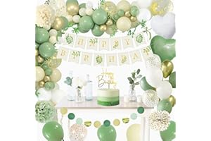 SUMTOCO Décorations Anniversaire, Vert Or Ballon Anniversaire, Bannière Joyeux Anniversaire, Deco Ballon Fille Femmes,Gateau Décorations de Fête Anniversaire Bebe Fille Garcon