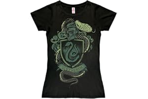 LOGOSHIRT Harry Potter - Blasone - Serpeverde Logo - Serpente T-Shirt Donna - Nero - Design Originale Concesso su Licenza