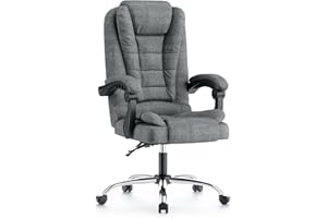 naspaluro Sedia da Ufficio Ergonomica, Poltrona Direzionale con Sedile Largo, Sedia Ufficio Reclinabile con Braccioli Imbottiti et Altezza Regolabile, Cotone e Lino, Grigio Scuro