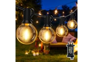 Ollny 20m Outdoor Garden String Lights Mains Powered, LED Festoon Light with 24V Plug/25+2 Shatterproof G40 Bulbs/Hook, Brigh