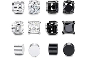 CARRENEU 6 Pares de Pendientes Iman Hombre,Pendientes de Iman Hombre de Moda Sin Perforar,Pendientes Magneticos Hombre para Hombres y Mujeres,Pendientes de Iman Accesorios de Moda