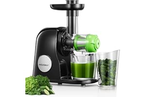 Licuadora Prensado en Frio, Housnat Licuadora Frutas Verduras, Extractor de zumos con motor silencioso y función inversa, fácil de limpiar con un cepillo extra, con recetas, para frutas y verduras