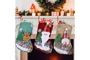 Hillylolly Calcetines Navidad 3 Piezas Calcetines Navidad Chimenea, Christmas Stocking, Botas de Navidad, Calcetines Navidad Personalizados, Decoracion Navidad para Chimenea/Escaleras (Cerca)