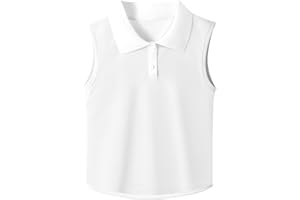 GroYolan Girls Polo Shirt Sleeveless Golf Shirts Contrast Collared Button-Up Tennis T-Shirts Quick Dry Breathable Tank Tops