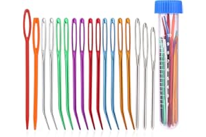 Benlay Lot de 17 aiguilles à repriser à pointe incurvée, aiguilles à gros chas pour le tricot, le crochet et le tricot