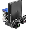 ADZ Multi-Function PS4 Stand with PS4 Cooling Fan, PS4 Controller Charging Dock & 12 PS4 Games Rack Compatible with Original PS4, PS4 Slim & PS4 Pro Consoles