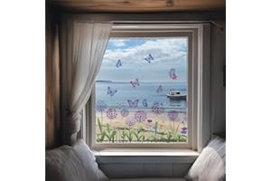 ANATTASOUL Pegatinas de Ventana de Primavera,Pegatinas Ventanas Mariposa de Diente de León,Calcomanías de Ventana de para Ventanas con Doble Cara Adhesión Estática, Pegatinas de Ventana