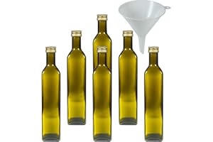 mikken Lot de 6 Bouteilles d'huile 500 ML Marron/Vert à remplir avec Entonnoir