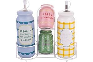 VILLA D'ESTE HOME TIVOLI 1996 Set Olio, aceto, Sale e Pepe in gres, Stand in Acciaio Inox, More Amor