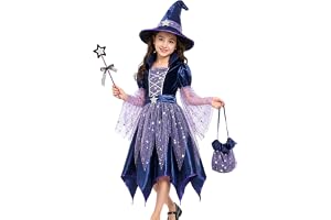 Halloween Witch Costume Kids With Hat, Dress, Wand And Bag For Girls Age 3+