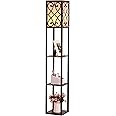 Ganeed Shelf Floor Lamp, LED Standing Lamps with Shelves, Modern Floor Light Tall & Narrow Tower Wood Nightstand for Living Room Bedroom Office - Asian End Table with Light Attached