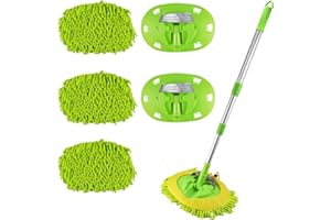 RHHGHY 118 cm Szczotka do mycia samochodu Długi uchwyt, 2 w 1 Teleskopowy uchwyt Szczotka do mycia kampera, z 3 szczotkami do detailing/2 zamiennymi osłonami, do samochodów ciężarowych SUV, kamperów