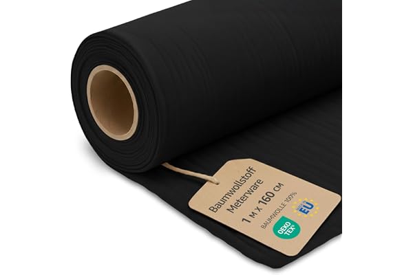 Tissu au metre Coton 1 M x 160 cm - Tissu pour couture decoration et loisirs creatifs Ideal pour vetements ameublement accessoires et projets de couture DIY Oeko-Tex 2. Noir