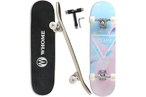 WHOME Pro Skateboards for Adult/Kid Girl/Boy Beginner/Pro - 31"x8" Standard Skateboard Complete 8-ply Alpine Maple Deck ABEC-9 Bearings inkl. T-Tool