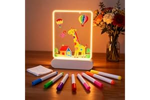 FitRepa LED Drawing Board, Rechargeable LED Note Board Acrylic Message Board with 7 Colors Pen & Stories Tracing Sheets, Magic Board Light Up for Kids School Cafe Home Office Christmas 22x15cm
