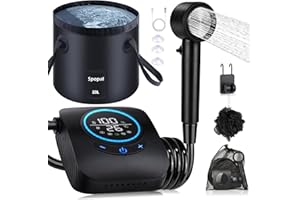 Spopal Doccia da Campeggio, Doccia Portatile con 20L Secchio Pieghevole, Doccia Campeggio Ricaricabile 8000mAh, Doccia da Esterno con Soffione Doccia per Spiaggia, Auto, Giardino, Animali, Escursioni