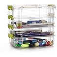 HOLLIO plastic boxes for Storage transparent boxes for storage, Portable & Stackable Space Saving Organiser with Lid for Medicine, Jewelry, Arts & Crafts, Buttons, Beads (4 TIER, Green)