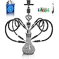 Hookah Complete Set with 4 Hose, 22'' Large Shisha Kit for Up to 4 Persons with Everything Included, Ceramic Bowl | Premium Hose | Beautiful Glass Vase (Black OS1)