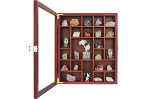 FramePro Rock Display fodral, kristall samlingslåda med hyllor, onyx opal kristallstativ visas i rutnät, dockvisshållare med